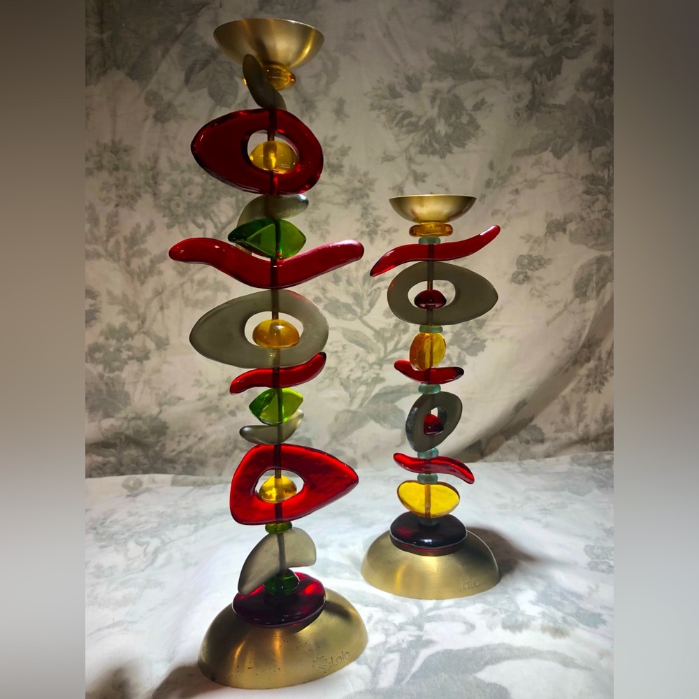 Mid-Century, Signed, Orna Lalo Resin/Brass Candle holders.